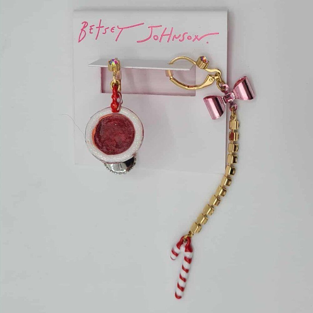 Betsey Johnson Martini Candy Cane Mixed Matched Earrings NWT!  NEW!